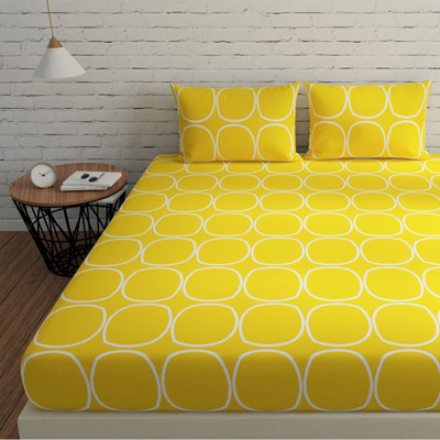 Huesland 144 TC Cotton Double Printed Flat Bedsheet(Pack of 1, Yellow)