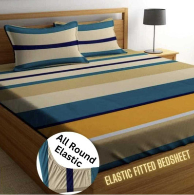 Bhardwaj Shivay 300 TC Cotton King Striped Fitted (Elastic) Bedsheet(Pack of 1, Multicolor)