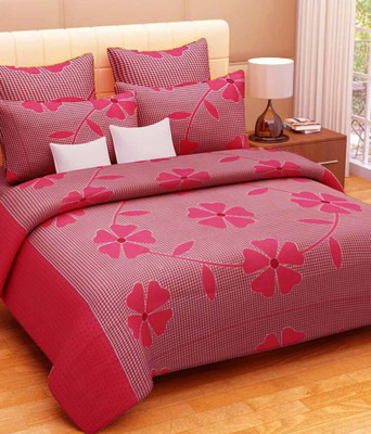 Aciloc Polycotton Double Flat 144 TC Floral Bedsheet(Pack of 1, Red)