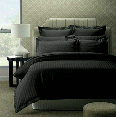 SPSON'S HANDLOOM 250 TC Silk King Striped Flat Bedsheet(Pack of 1, Black)