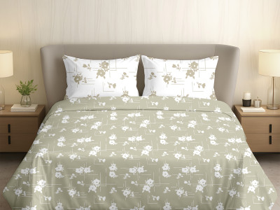 CosyHugs Cotton Super King Flat 210 TC Printed Bedsheet(Pack of 1, Green)