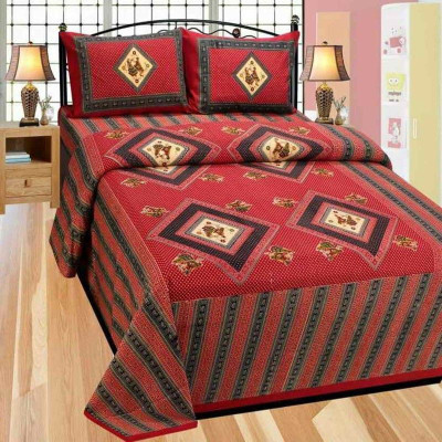 KANDY SHOP Cotton Double Flat 250 TC Printed Bedsheet(Pack of 1, Red)