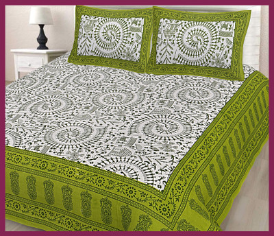 JAIPUR PRINTS Cotton Double Flat 210 TC Jaipuri Prints Bedsheet(Pack of 1, Green)