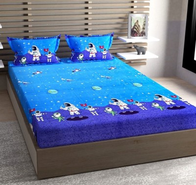 Dahlia 200 TC Polycotton Double Cartoon Fitted (Elastic) Bedsheet(Pack of 1, Blue 7)