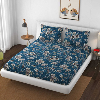 Arish handloom Polycotton Double Flat 180 TC Floral Bedsheet(Pack of 1, Blue Floral)