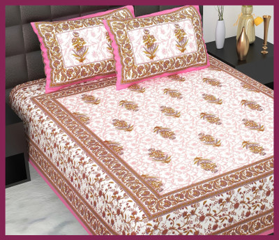 JAIPUR PRINTS Cotton Double Flat 210 TC Jaipuri Prints Bedsheet(Pack of 1, Pink)