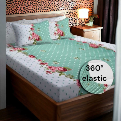 Akshra Loomtex Cotton, Polyester King Fitted (Elastic) 250 TC Printed Bedsheet(Pack of 1, Light Green)