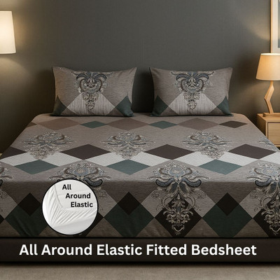 YKNIP Cotton Double, King Fitted (Elastic) 250 TC Floral Bedsheet(Pack of 1, Soft Cotton King Double Fitted Bedsheet 78x72 In with 2 Pillow Covers 18x28 In)