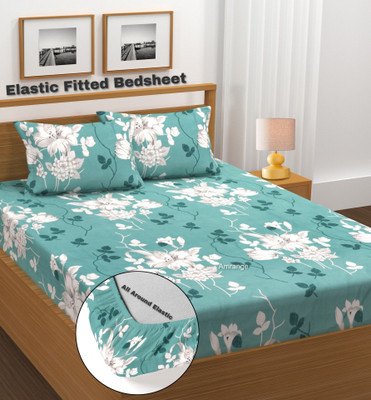 Amrange 210 TC Microfiber King 3D Printed Fitted (Elastic) Bedsheet(Pack of 1, Multicolor)