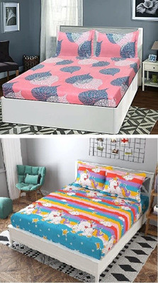 Makhija Cotton Double Flat 210 TC Printed Bedsheet(Pack of 2, Multicolor)