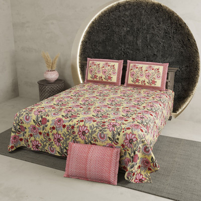 RJ Cotton King Flat 210 TC Printed Bedsheet(Pack of 1, Yellow-Pri-bedsheet)