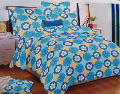 DEANSTON Cotton, Cotton Blend Single Flat 300 TC Printed Bedsheet(Pack of 1, Blue)
