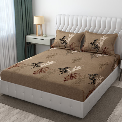 TINDLER KNOTS 210 TC Microfiber Queen Printed Flat Bedsheet(Pack of 1, Light Brown)
