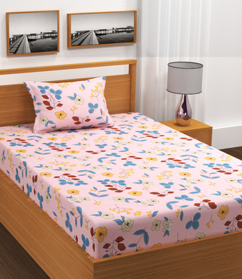 DECORHUT FAB Cotton Single Fitted (Elastic) 210 TC Self Design Bedsheet(Pack of 1, Multicolor)