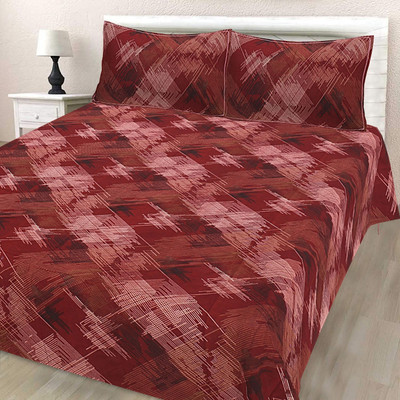 Hashcart 210 TC Cotton Double Striped Flat Bedsheet(Pack of 1, Dark Tan Red)