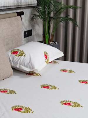 Urban Space 200 TC Cotton Double Floral Flat Bedsheet(Pack of 1, Ethnic Motif - Pink)