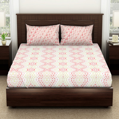 SPACES 144 TC Viscose Queen Geometric Flat Bedsheet(Pack of 1, Pink)
