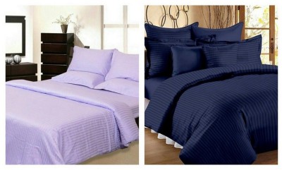 BELEZA FURNISHING 300 TC Cotton Double Striped Flat Bedsheet(Pack of 2, Purple, Blue)