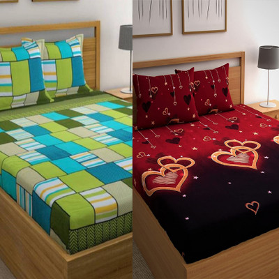 Loof Klapper 140 TC Microfiber Double Printed Flat Bedsheet(Pack of 2, Multicolor-6)