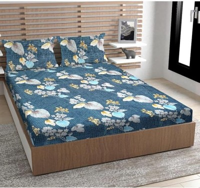 METRO LIVING 104 TC Cotton Double Printed Flat Bedsheet(Pack of 1, Blue)