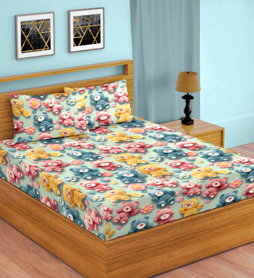 HIDECOR Microfiber King Flat 280 TC Cartoon Bedsheet(Pack of 1, Yellow, Pink)