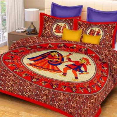 REVESHH 212 TC Cotton Double Printed Flat Bedsheet(Pack of 1, Red)