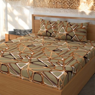 SHVERIRA STYLE 220 TC Cotton King Abstract Fitted (Elastic) Bedsheet(Pack of 1, Brown)