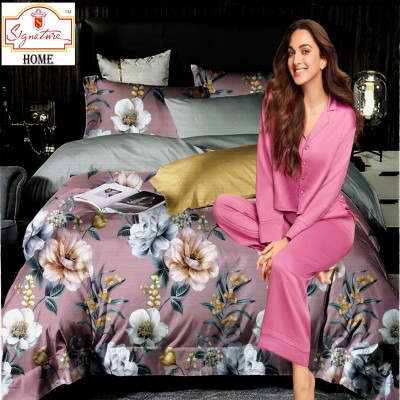 Signature 105 TC Cotton Double Floral Flat Bedsheet(Pack of 1, Pink Lilac Touch16)