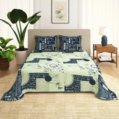 Story@home Cotton King Flat 210 TC Printed Bedsheet(Pack of 1, Blue)