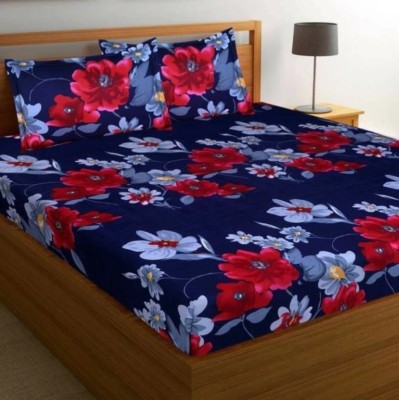 FLPKRT 204 TC Polycotton Double 3D Printed Flat Bedsheet(Pack of 1, Blue)