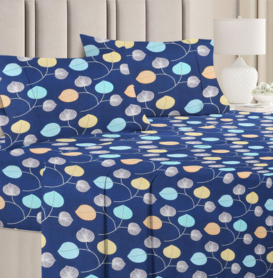 VAS COLLECTIONS 160 TC Microfiber Double Abstract Flat Bedsheet(Pack of 1, Blue)