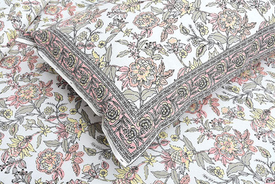 EasyGoods 240 TC Cotton Single Jaipuri Prints Flat Bedsheet(Pack of 1, Grey)