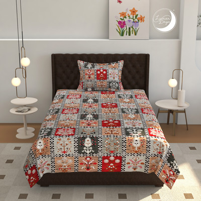 Lunar Days 160 TC Microfiber Single Checkered Flat Bedsheet(Pack of 1, Red)