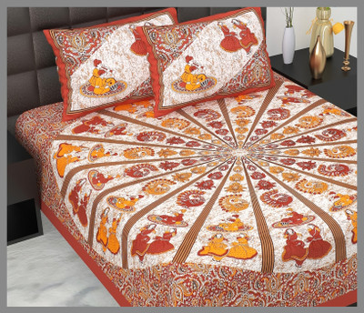 JAIPUR PRINTS Cotton Double Flat 144 TC Jaipuri Prints Bedsheet(Pack of 1, Maroon)