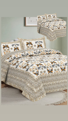Adorn 320 TC Cotton King Jaipuri Prints Flat Bedsheet(Pack of 1, Yellow Grey)