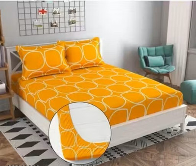 otizem 240 TC Polycotton Double 3D Printed Fitted (Elastic) Bedsheet(Pack of 1, Yellow)