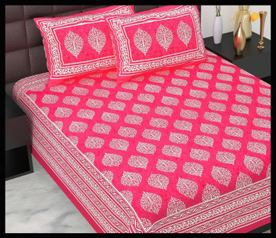 JAIPUR PRINTS Cotton Double Flat 160 TC Jaipuri Prints Bedsheet(Pack of 1, Pink)
