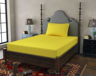 BEVI 280 TC Microfiber Single Striped Flat Bedsheet(Pack of 1, Yellow)