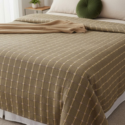 rajnihandlooms Cotton Double Flat 210 TC Checkered Bedsheet(Pack of 1, Olive Green)
