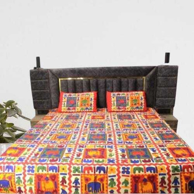 LUXURIOUS DESIGN 144 TC Cotton Double Jaipuri Prints Flat Bedsheet(Pack of 1, Multicolor)
