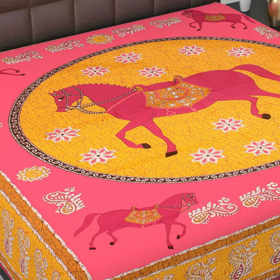 E ELMA Cotton Double Flat 144 TC Printed Bedsheet(Pack of 1, Pink)