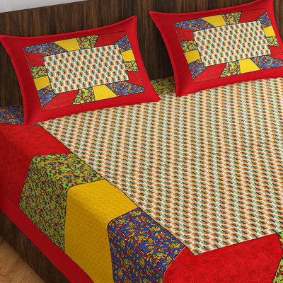 E ELMA 144 TC Cotton Double Abstract Flat Bedsheet(Pack of 1, Red)