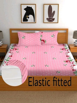 GooglyGoogly 320 TC Cotton Double Printed Fitted (Elastic) Bedsheet(Pack of 1, Multicolor)