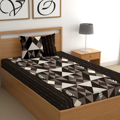 CG Homes Cotton Single Flat 180 TC Printed Bedsheet(Pack of 1, Brown)