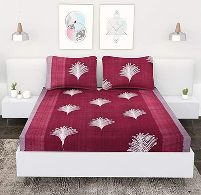 PATNOS 300 TC Microfiber King Checkered Fitted (Elastic) Bedsheet(Pack of 1, red tree)