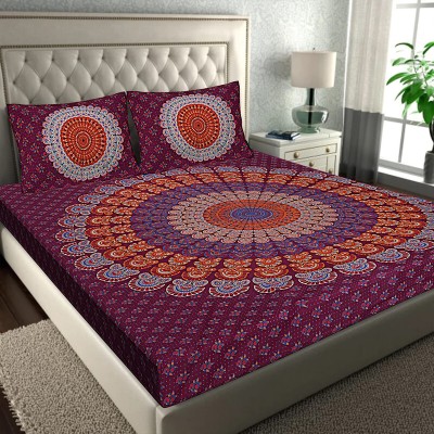 FrionKandy Living 144 TC Cotton Double Jaipuri Prints Flat Bedsheet(Pack of 1, Multicolor-3)