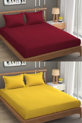 n g products 300 TC Satin Double Striped Fitted (Elastic) Bedsheet(Pack of 2, Maroon & Yellow)