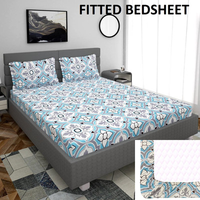 BLUEDOT 200 TC Cotton Double Self Design Fitted (Elastic) Bedsheet(Pack of 1, Multicolor)