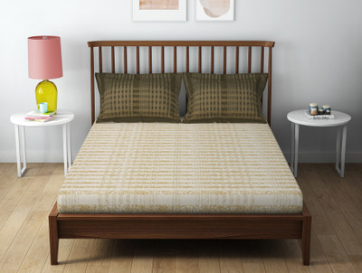 SPACES 132 TC Cotton Queen Printed Flat Bedsheet(Pack of 1, Beige)