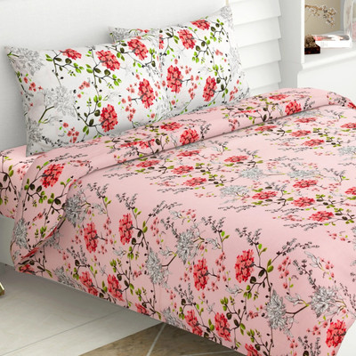 haus & kinder Cotton Double Flat 186 TC Floral Bedsheet(Pack of 1, Blue & Multicolor)
